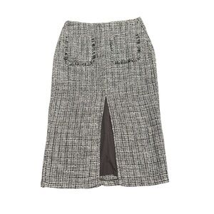 NWT Lush Skirt Womens Black and White Tweed Lined Midi Front Slit